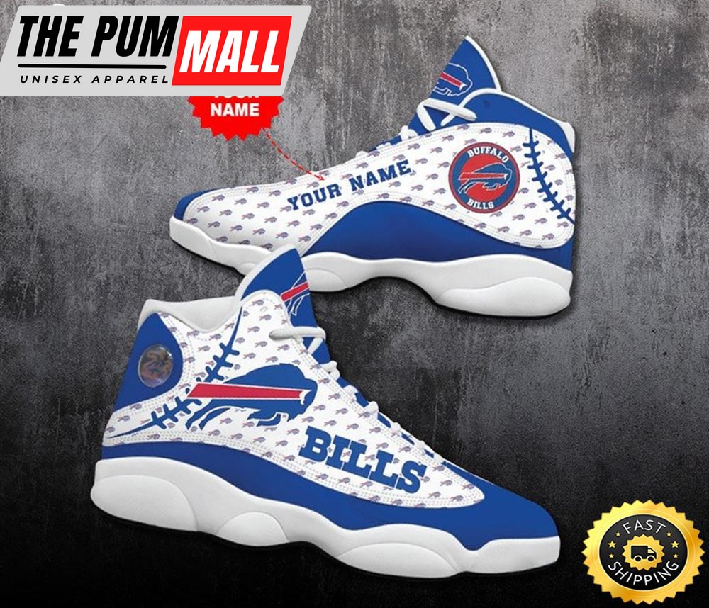 NFL Buffalo Bills Custom Name White Logo Air Jd 13 Shoes V2