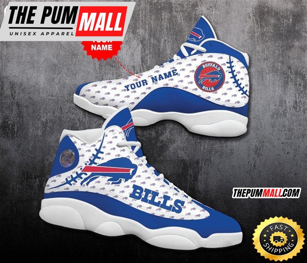 NFL Buffalo Bills Custom Name White Logo Air Jd 13 Shoes V2