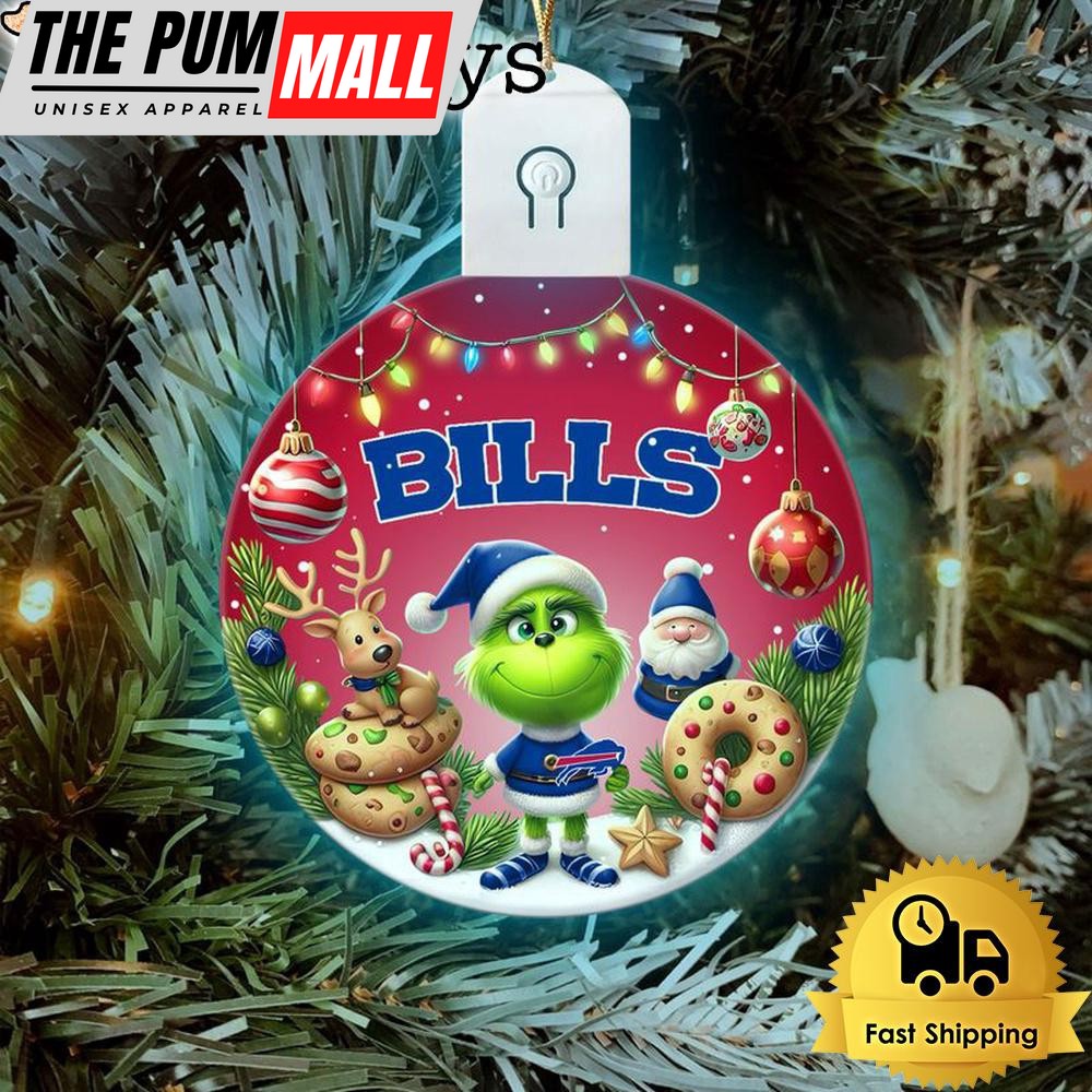 NFL Buffalo Bills Cute Grinch Christmas Circle Led Acrylic Ornament Limited Edition