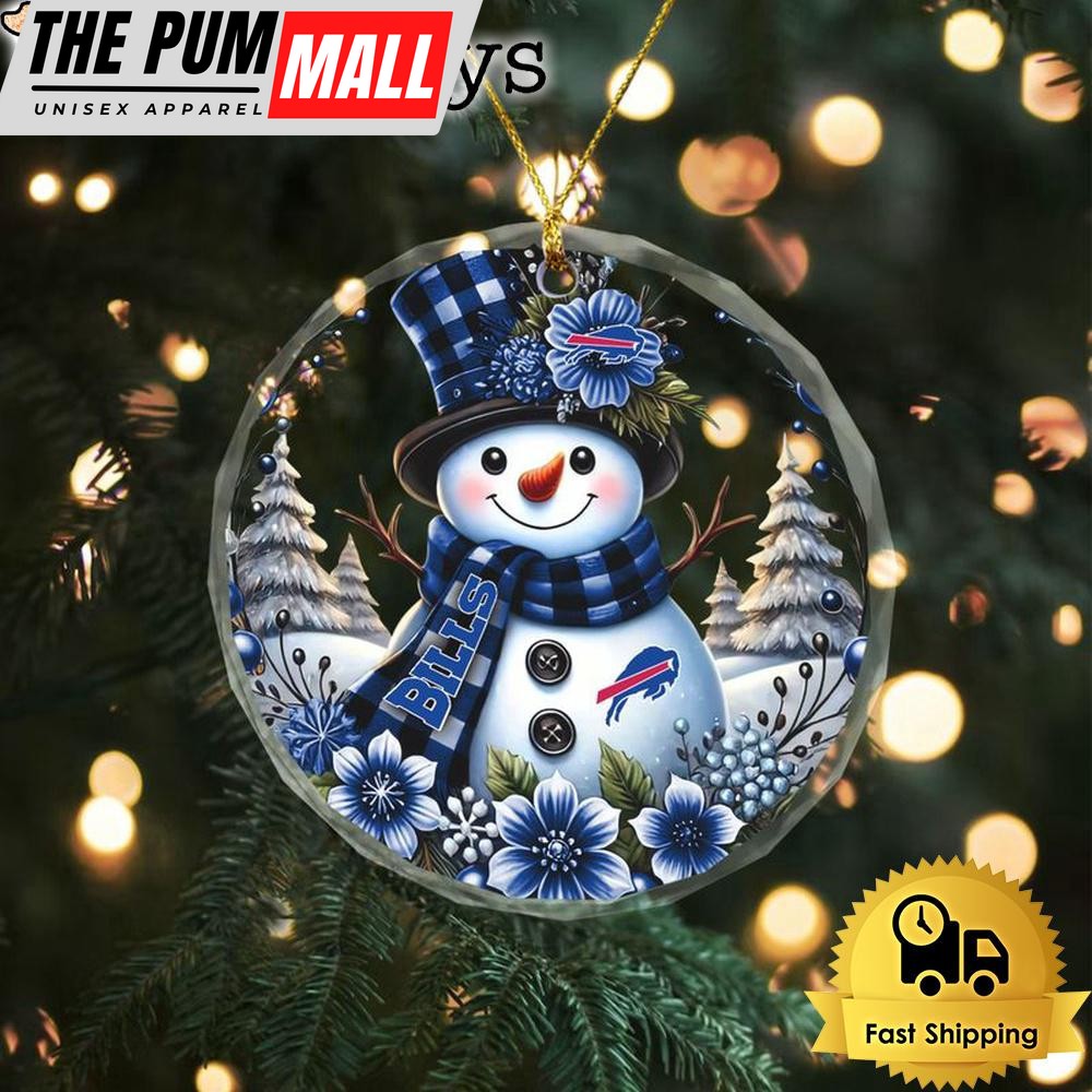 NFL Buffalo Bills Cute Snowman Christmas Crystal Glass Ornament Limited Edition