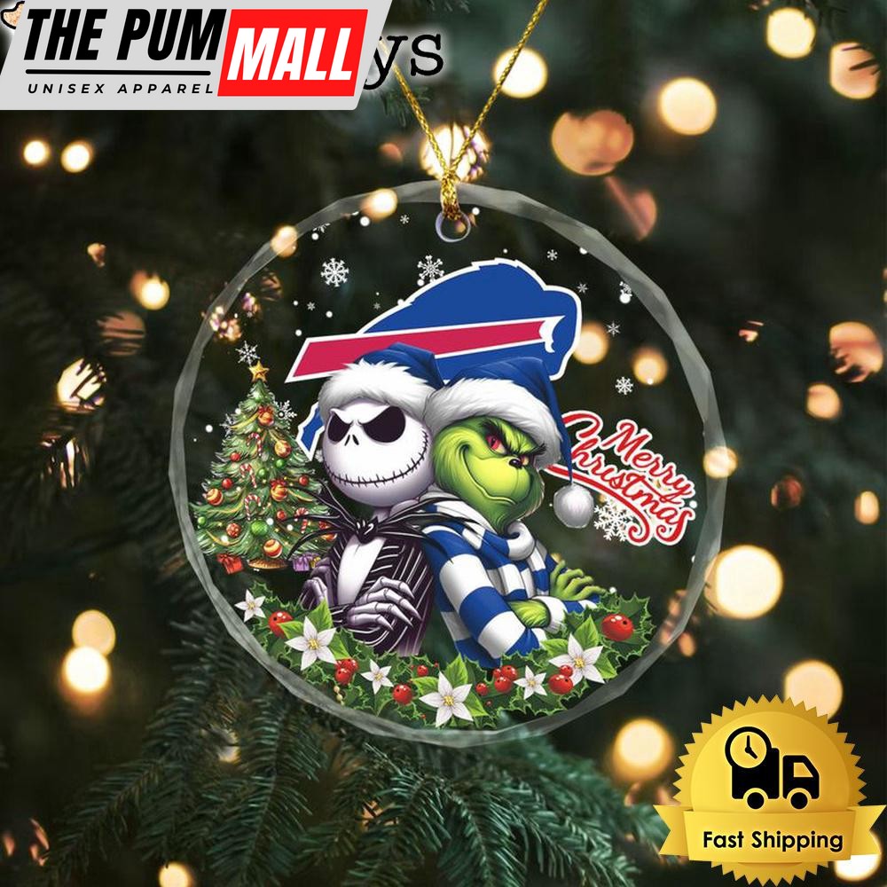 NFL Buffalo Bills Santa And Grtch Christmas Crystal Glass Ornament Limited Edition