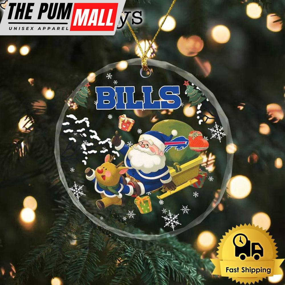 NFL Buffalo Bills Santa And Reindeer Christmas Crystal Glass Ornament Limited Edition
