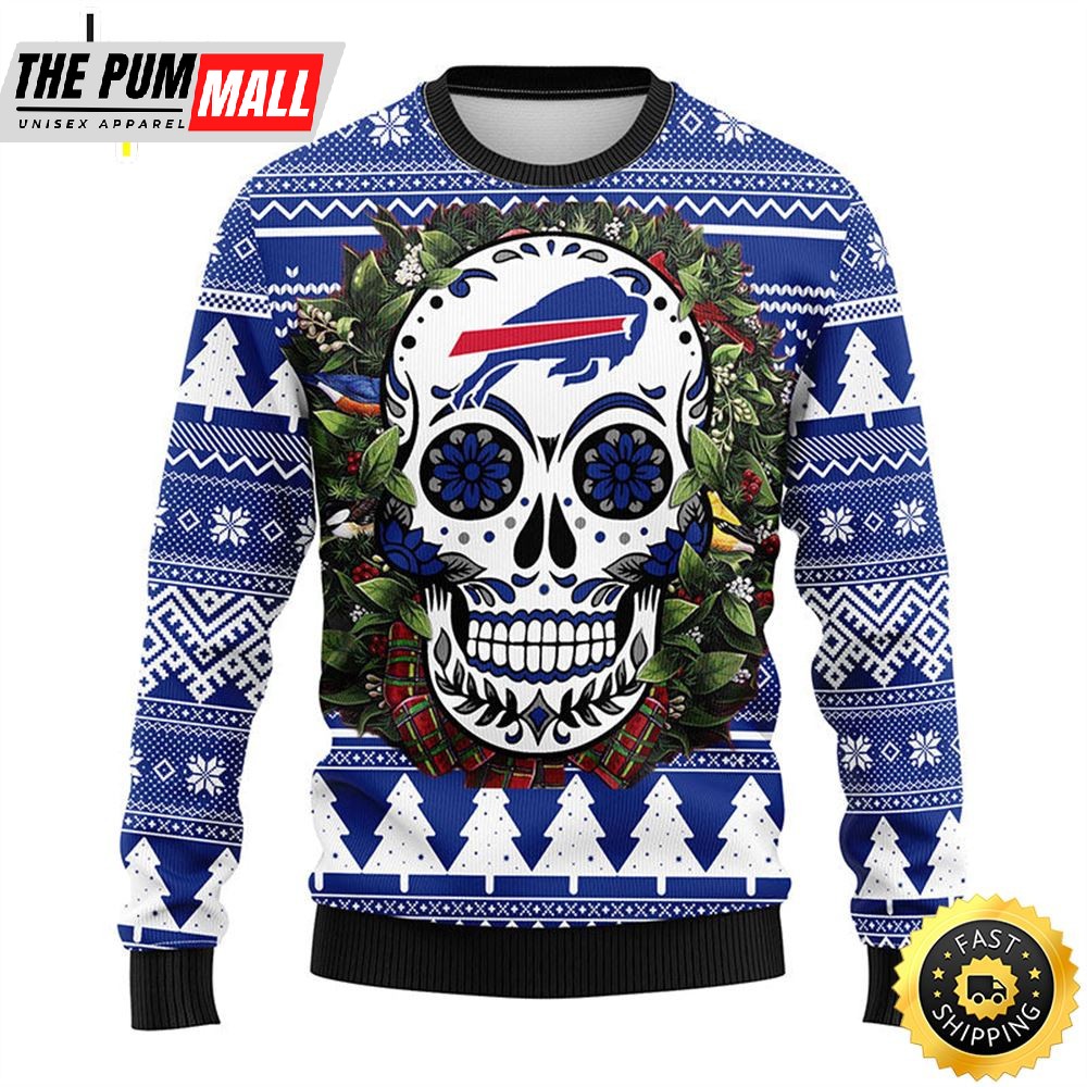 NFL Buffalo Bills Skull Flower Ugly Christmas Ugly Sweater