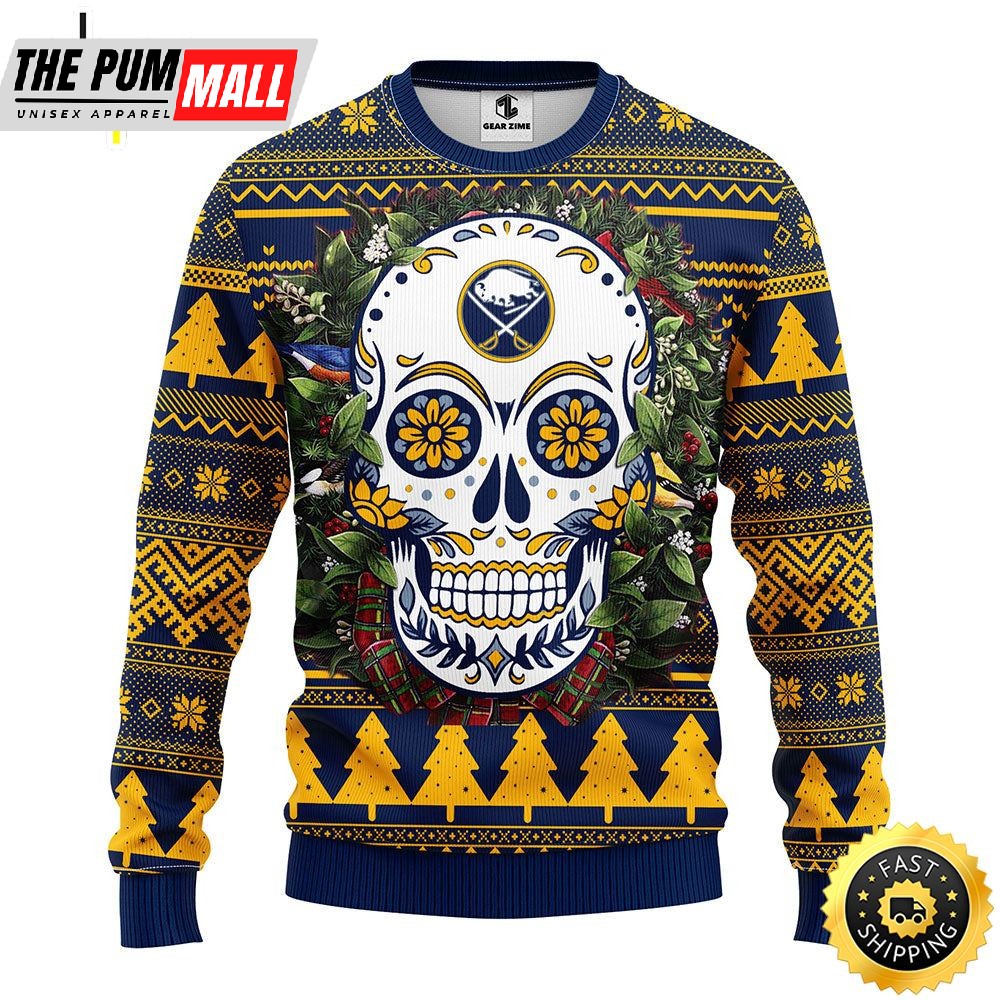 NFL Buffalo Sabres Skull Flower Ugly Christmas Ugly Sweater