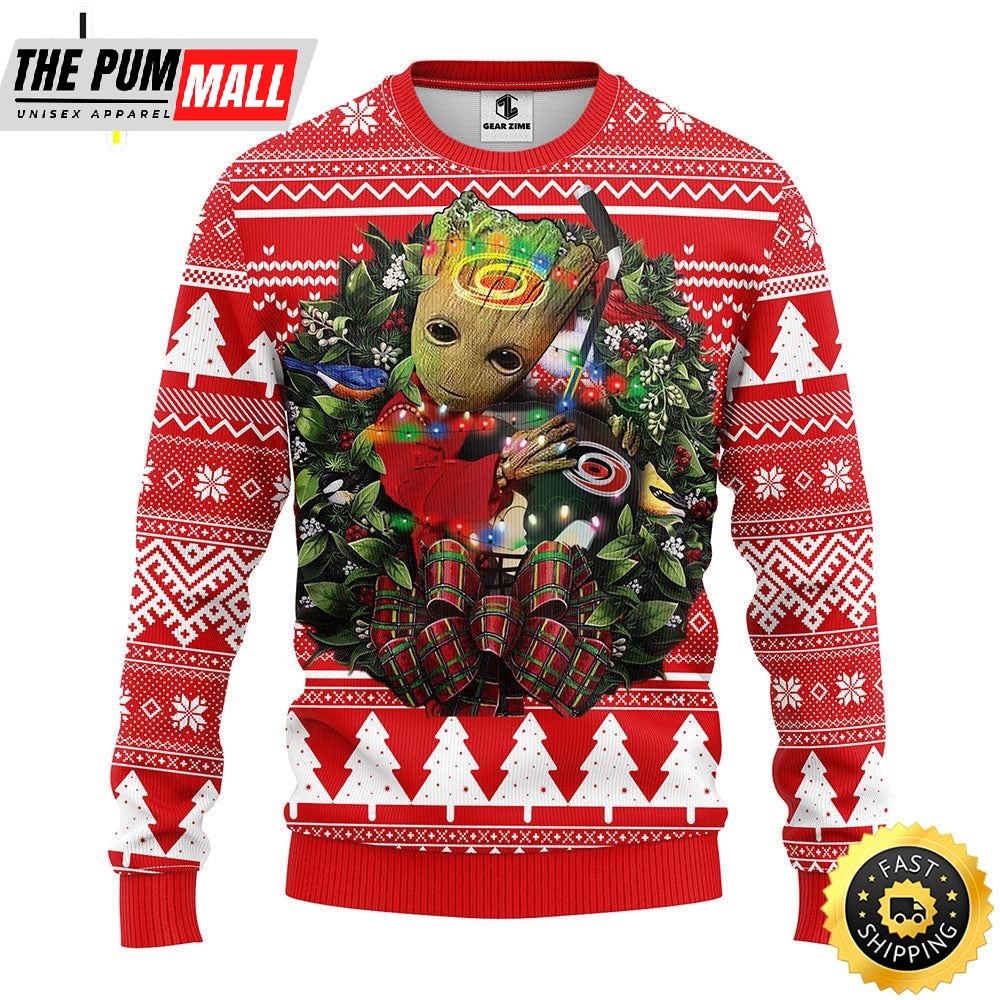 NFL Carolina Hurricanes Groot Hug Christmas Ugly Sweater