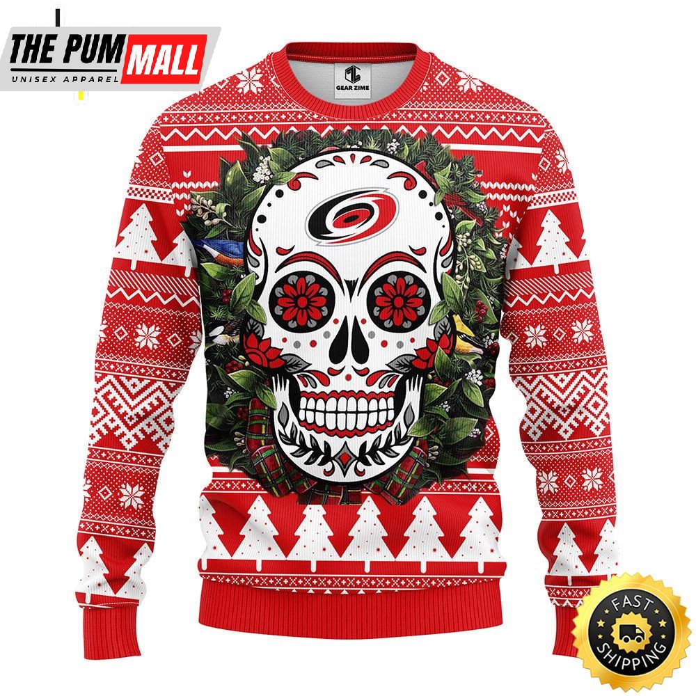 NFL Carolina Hurricanes Skull Flower Ugly Christmas Ugly Sweater