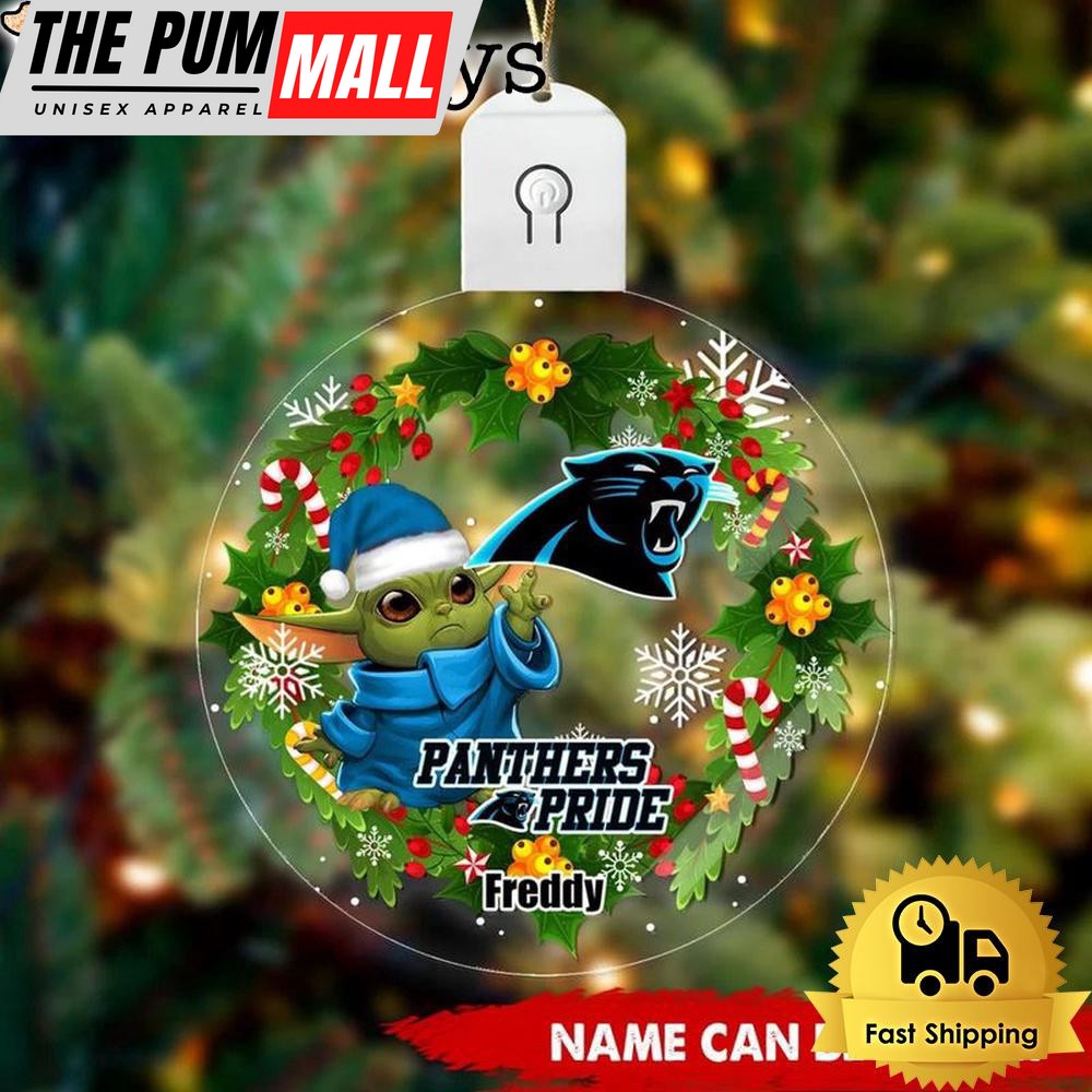 NFL Carolina Panthers Baby Yoda Custom Circle Led Acrylic Ornament Limited Edition