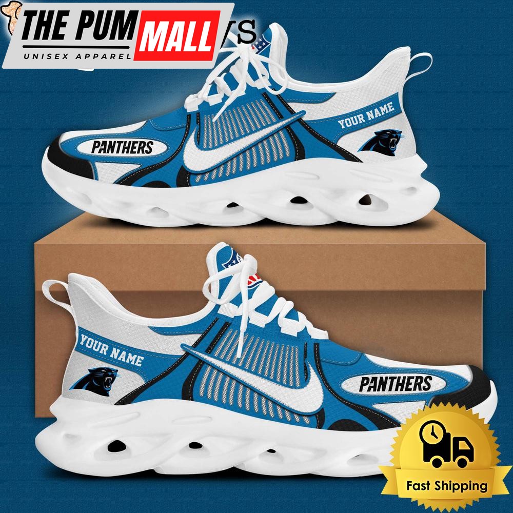 NFL Carolina Panthers Blue White Stripes Logo Custom Clunky Max Soul Shoes