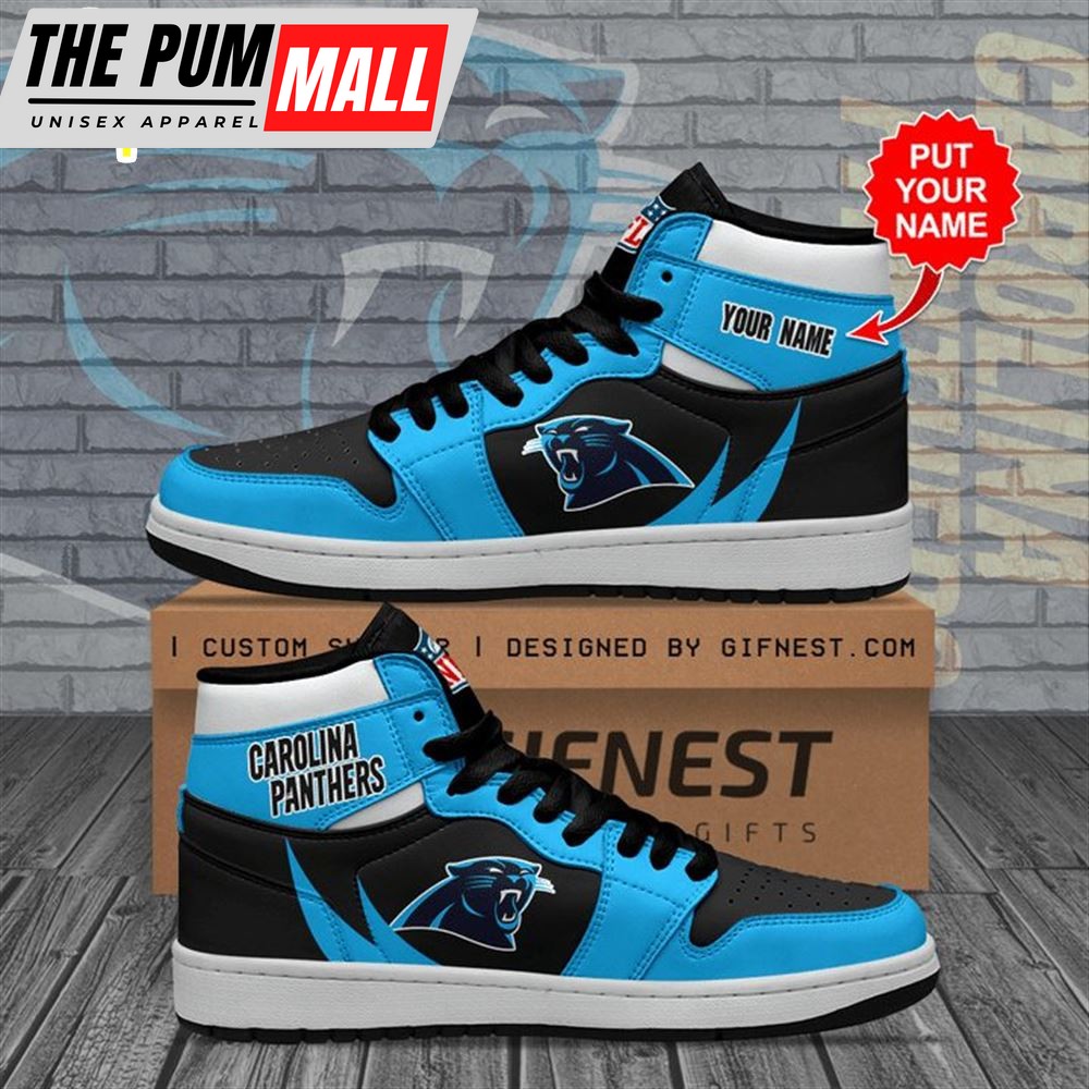 NFL Carolina Panthers Custom Name Blue Black Air Jd 1 High Sneakers