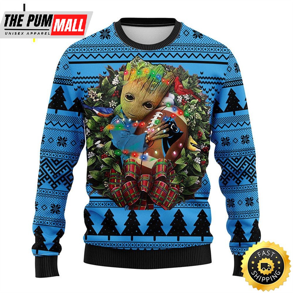 NFL Carolina Panthers Groot Hug Christmas Ugly Sweater