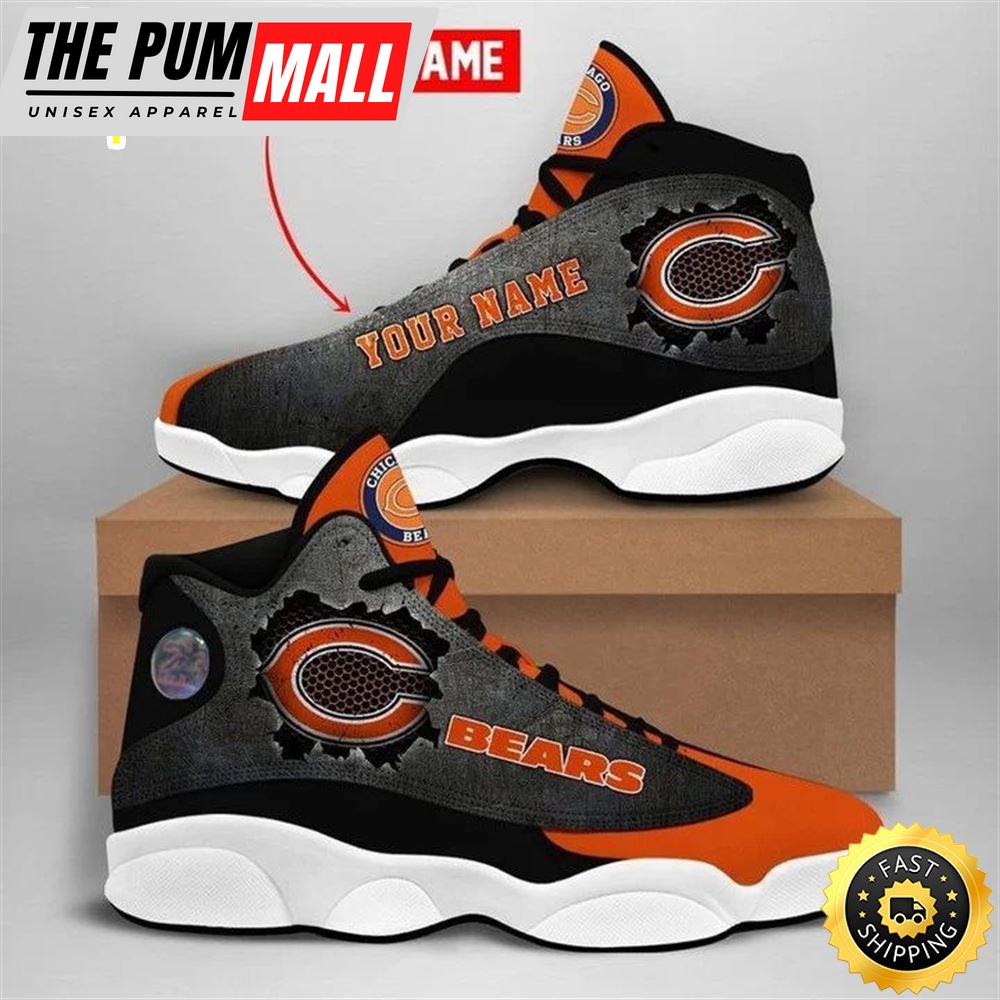 NFL Chicago Bears Custom Name Grey Black Orange Air Jd 13 Shoes