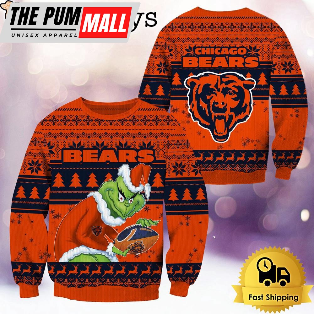 NFL Chicago Bears Grinch Custom Name Ugly Christmas Sweater