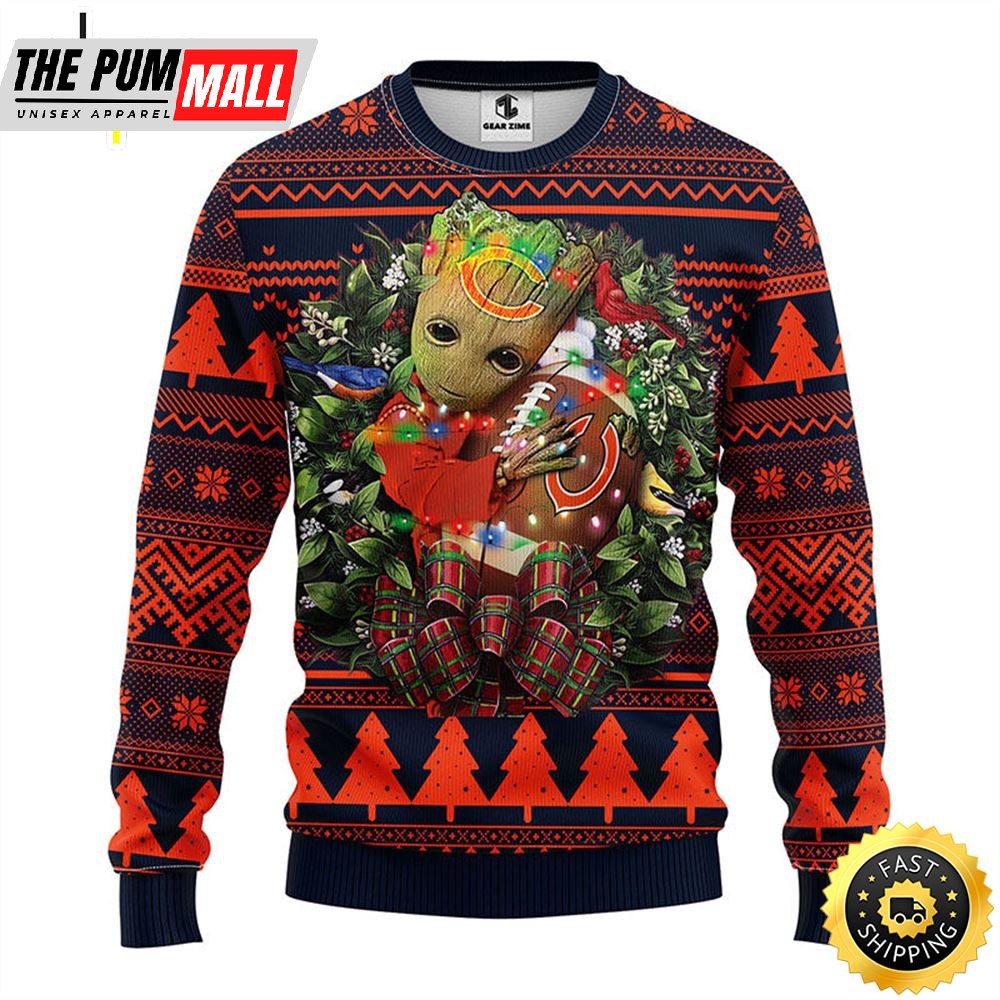 NFL Chicago Bears Groot Hug Christmas Ugly Sweater