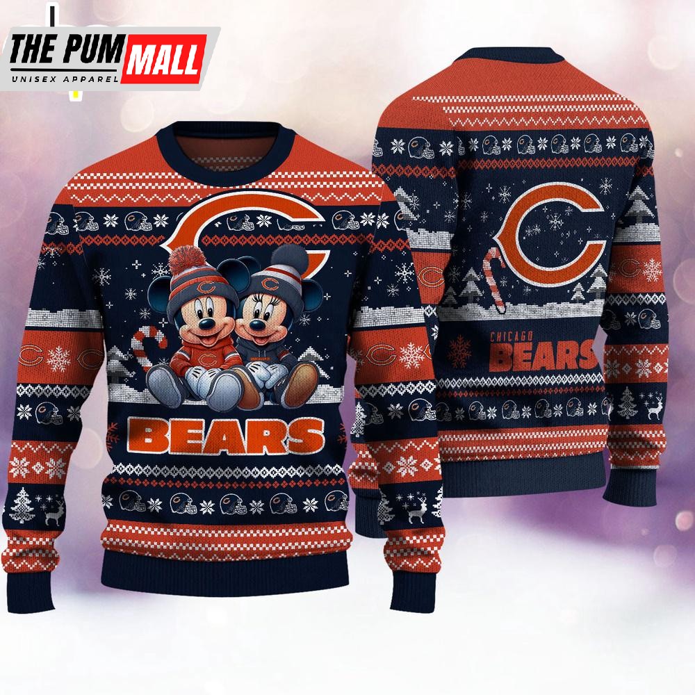 NFL Chicago Bears Mickey And Minnie Cute Christmas Ugly Sweater