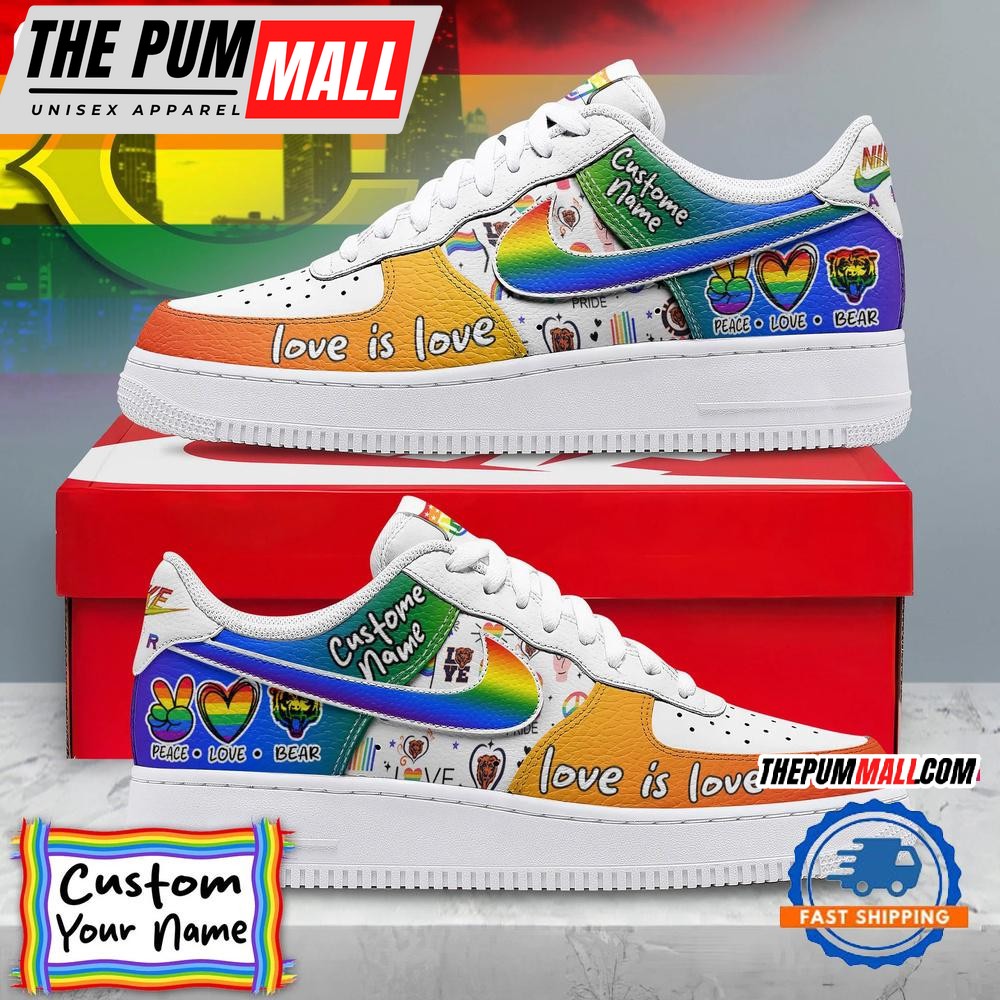 NFL Chicago Bears Pride Peace Love Bears Custom Air Force 1 Shoes Sneaker
