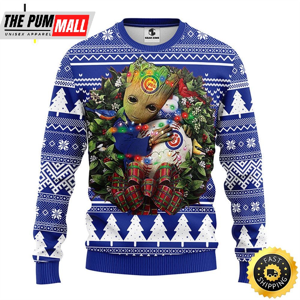 NFL Chicago Cubs Groot Hug Christmas Ugly Sweater
