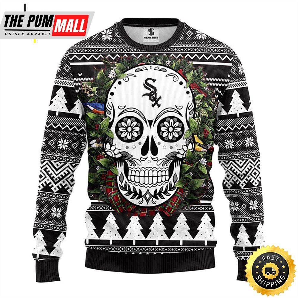 NFL Chicago White Sox Skull Flower Ugly Christmas Ugly Sweater