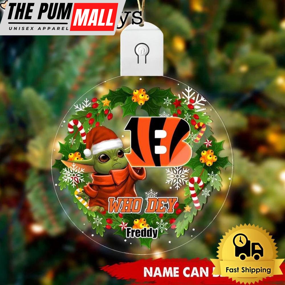 NFL Cincinnati Bengals Baby Yoda Custom Circle Led Acrylic Ornament Limited Edition