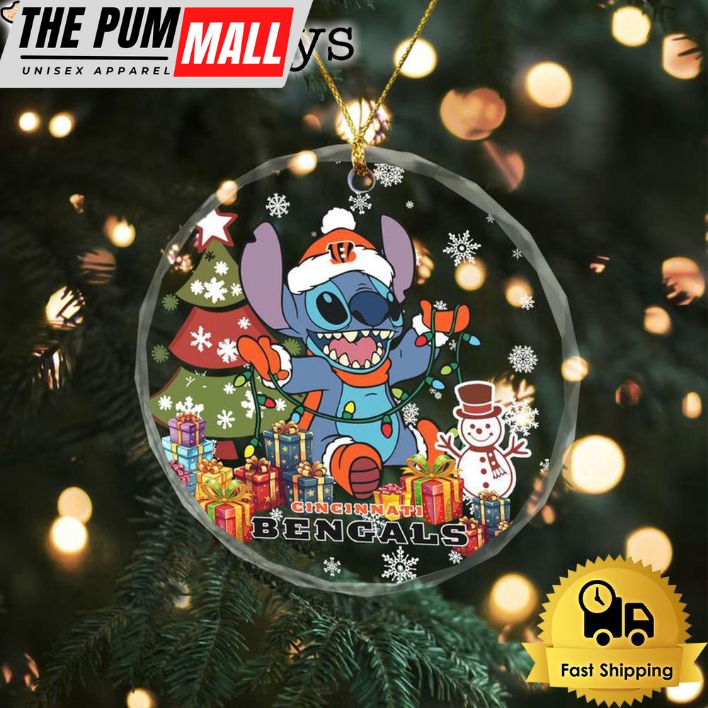 NFL Cincinnati Bengals Cute Stitch Christmas Crystal Glass Ornament Limited Edition