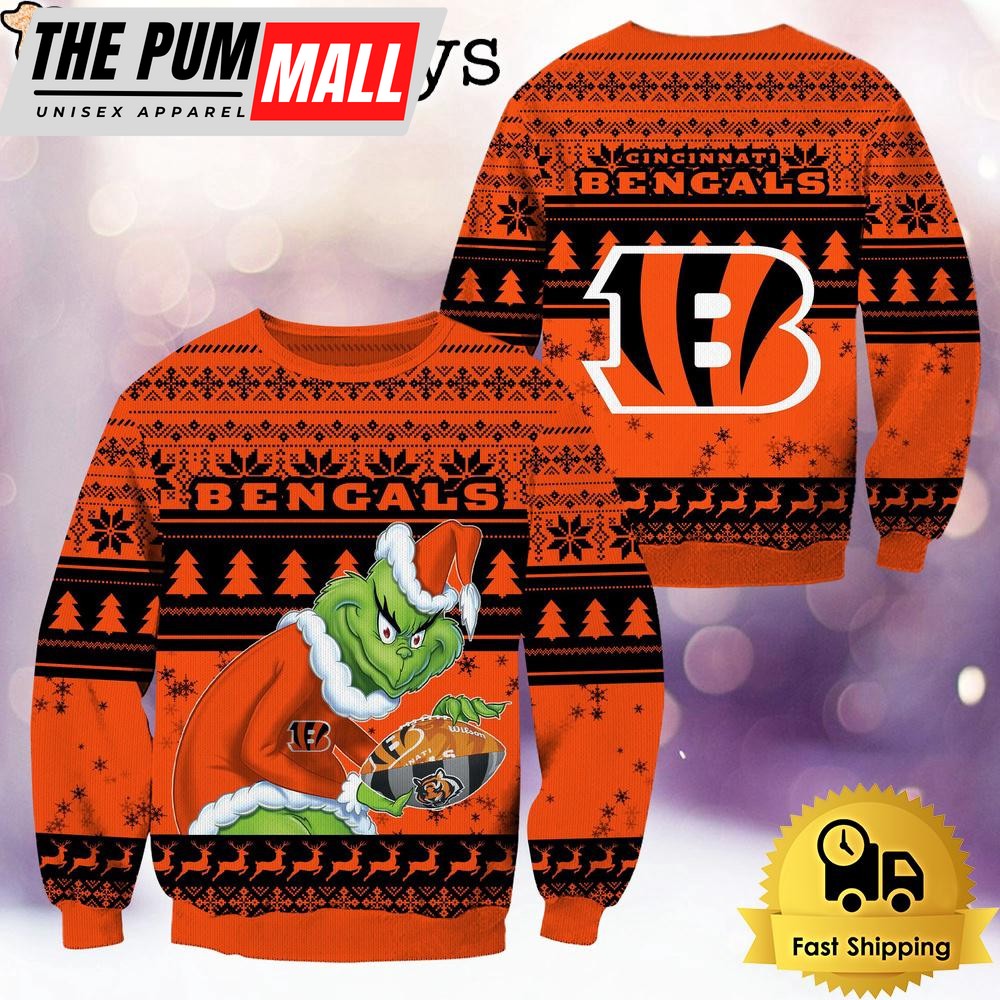 NFL Cincinnati Bengals Grinch Custom Name Ugly Christmas Sweater