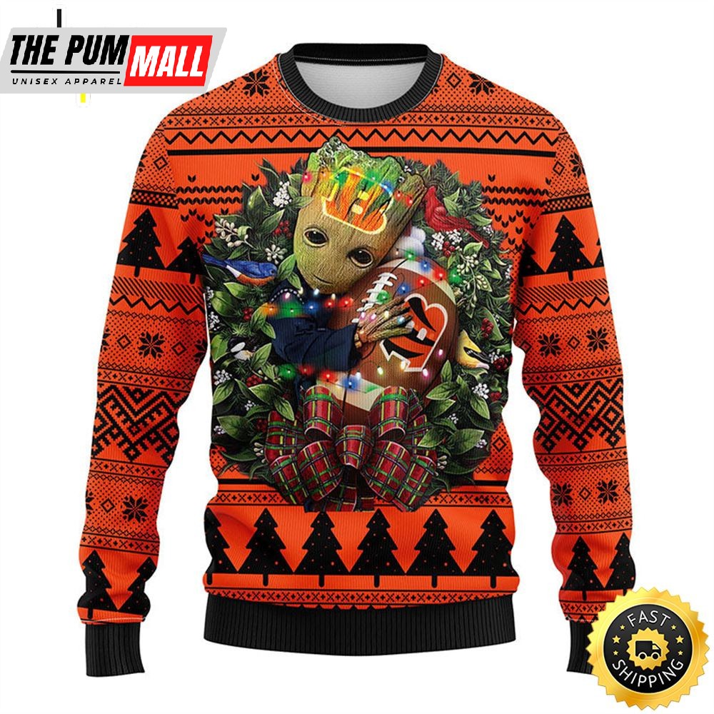 NFL Cincinnati Bengals Groot Hug Christmas Ugly Sweater