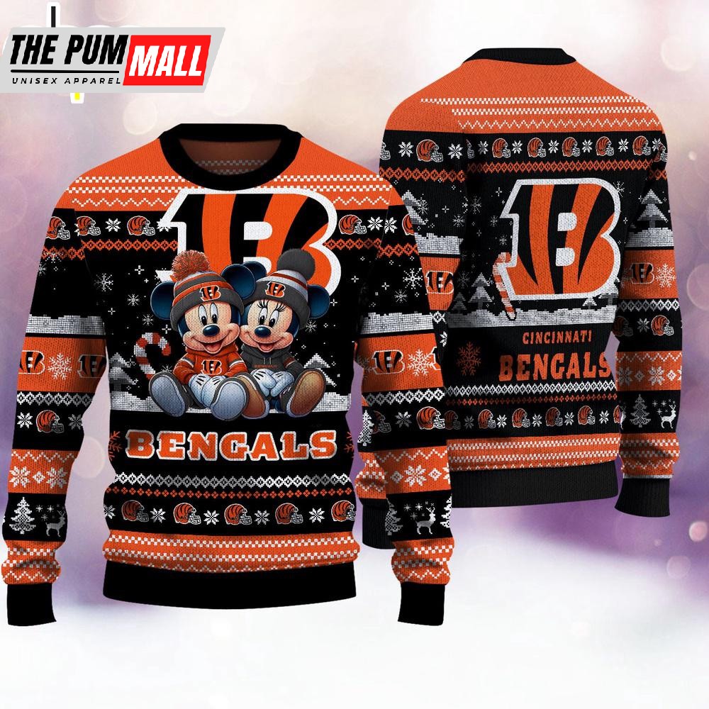 NFL Cincinnati Bengals Mickey And Minnie Cute Christmas Ugly Sweater
