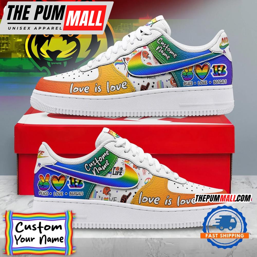 NFL Cincinnati Bengals Pride Peace Love Bengals Custom Air Force 1 Shoes Sneaker
