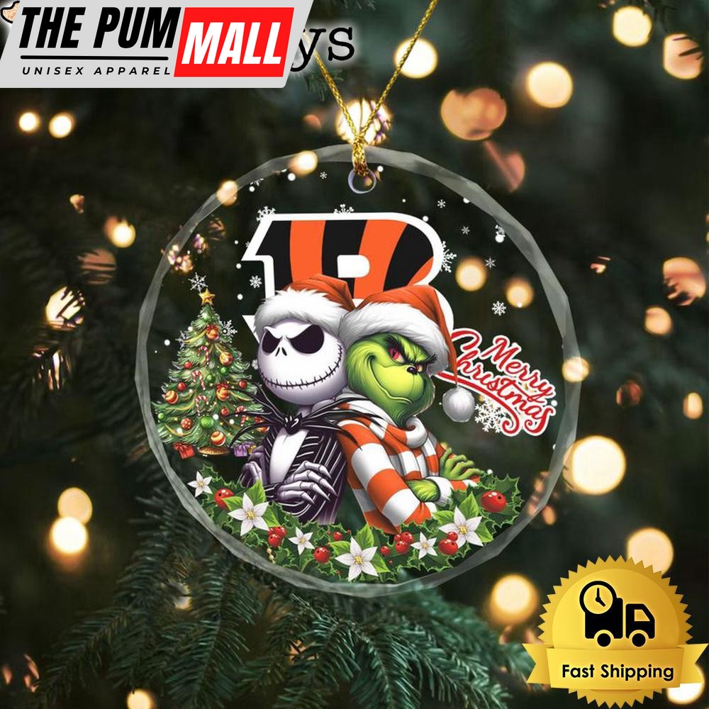 NFL Cincinnati Bengals Santa And Grtch Christmas Crystal Glass Ornament Limited Edition