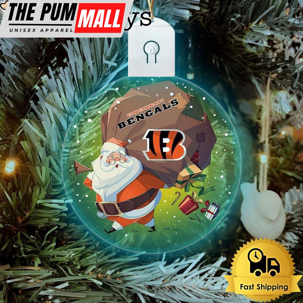 NFL Cincinnati Bengals Santa Coming Christmas Circle Led Acrylic Ornament Limited Edition