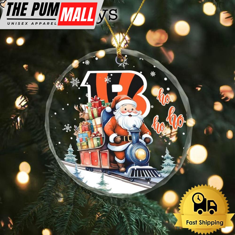 NFL Cincinnati Bengals Santa Is Coming Christmas Crystal Glass Ornament Limited Edition