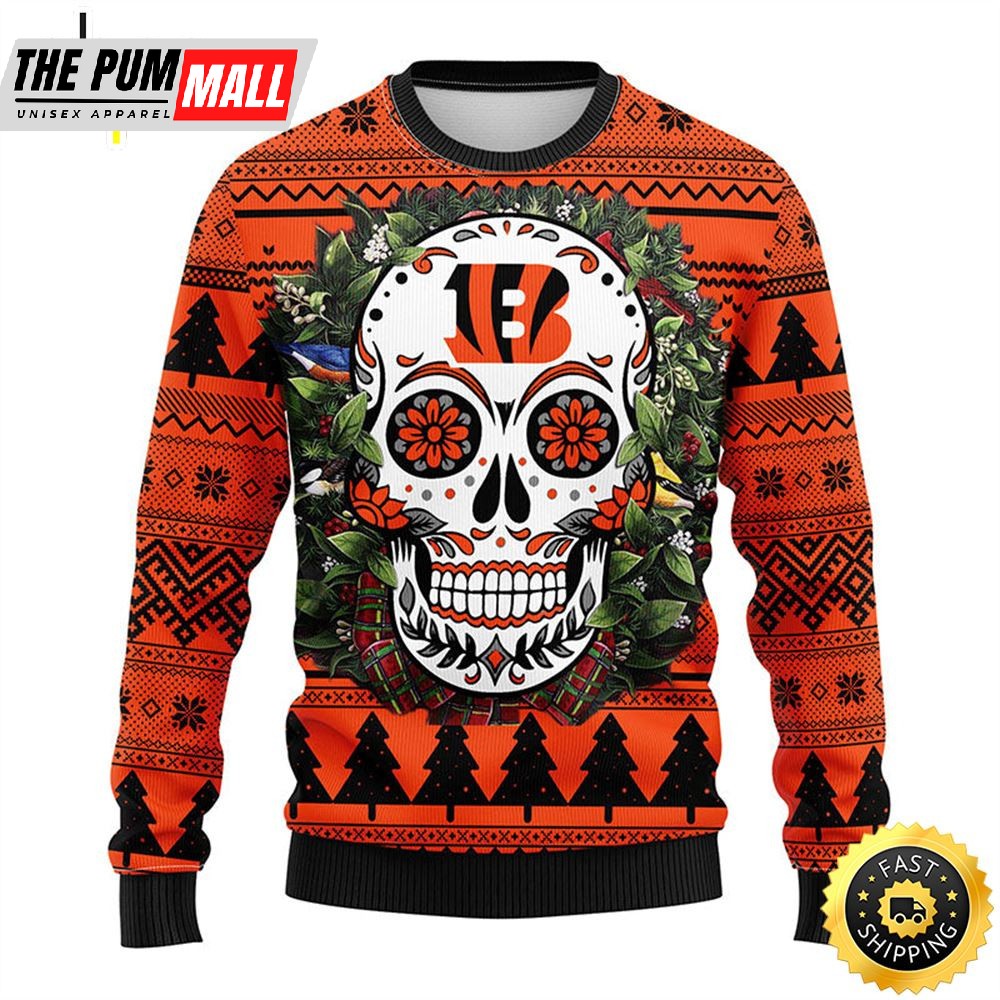 NFL Cincinnati Bengals Skull Flower Ugly Christmas Ugly Sweater