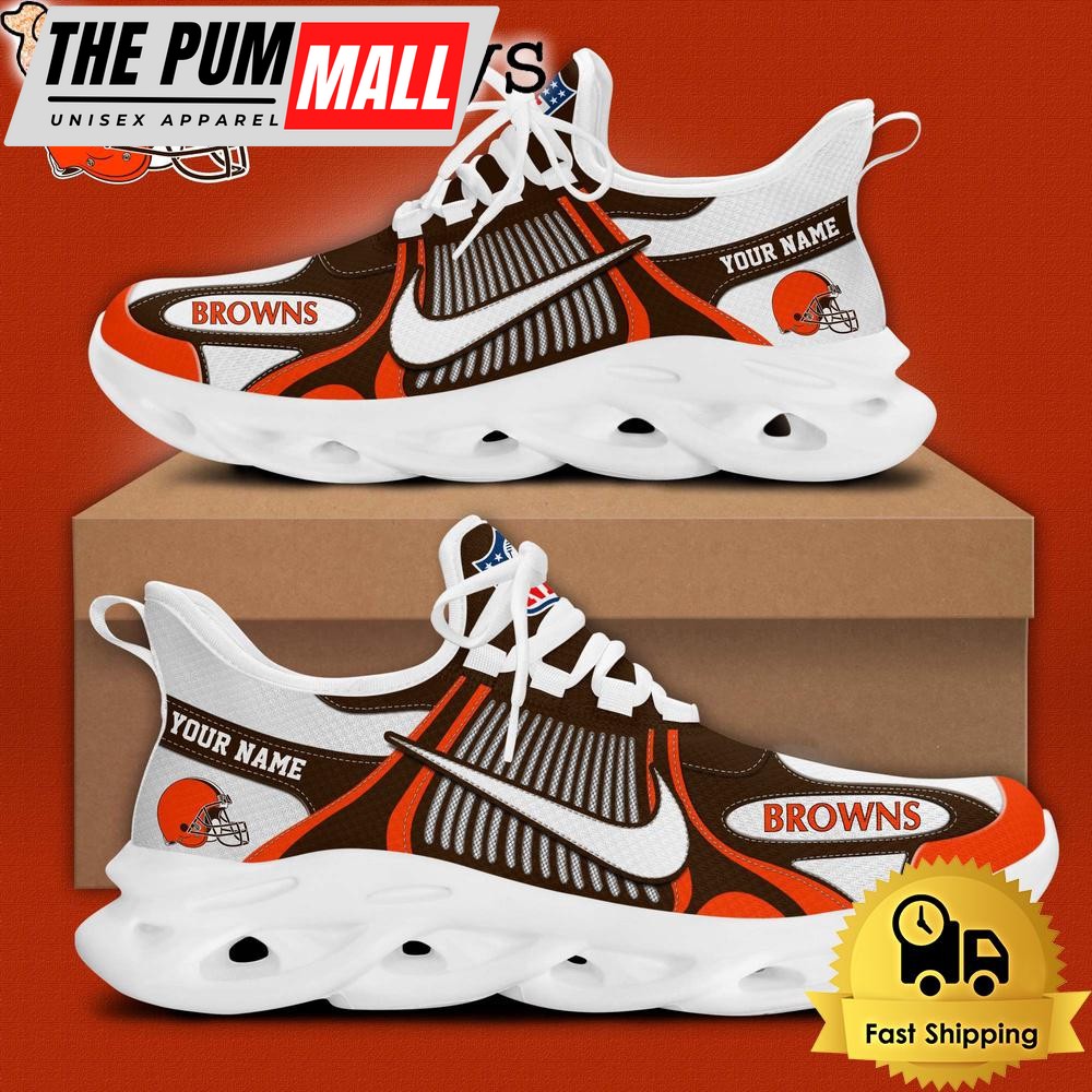NFL Cleveland Browns Blue White Stripes Logo Custom Clunky Max Soul Shoes