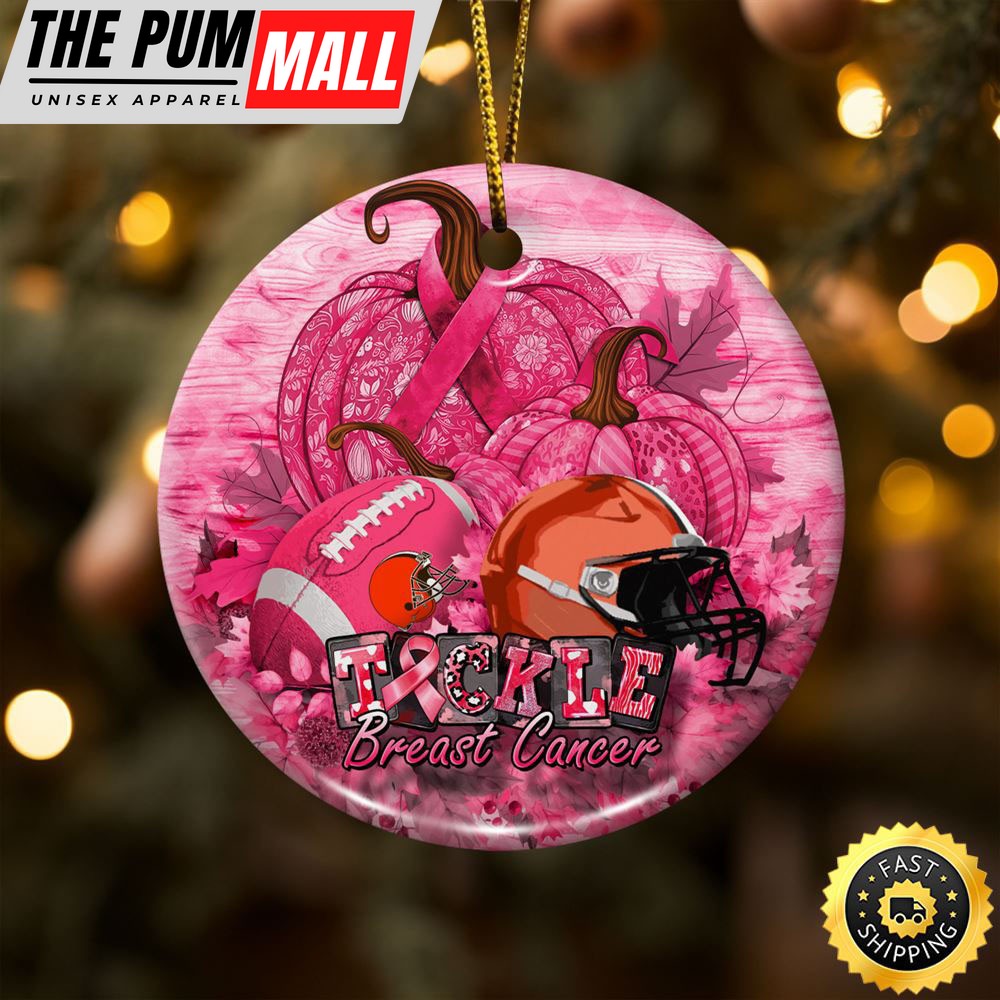 NFL Cleveland Browns Breast Cancer And Sport Team Ceramic Ornament Limited Edition