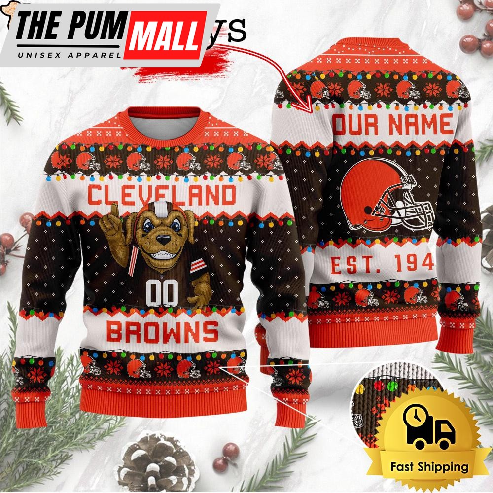 NFL Cleveland Browns Cute Mascot Custom Ugly Christmas Sweater