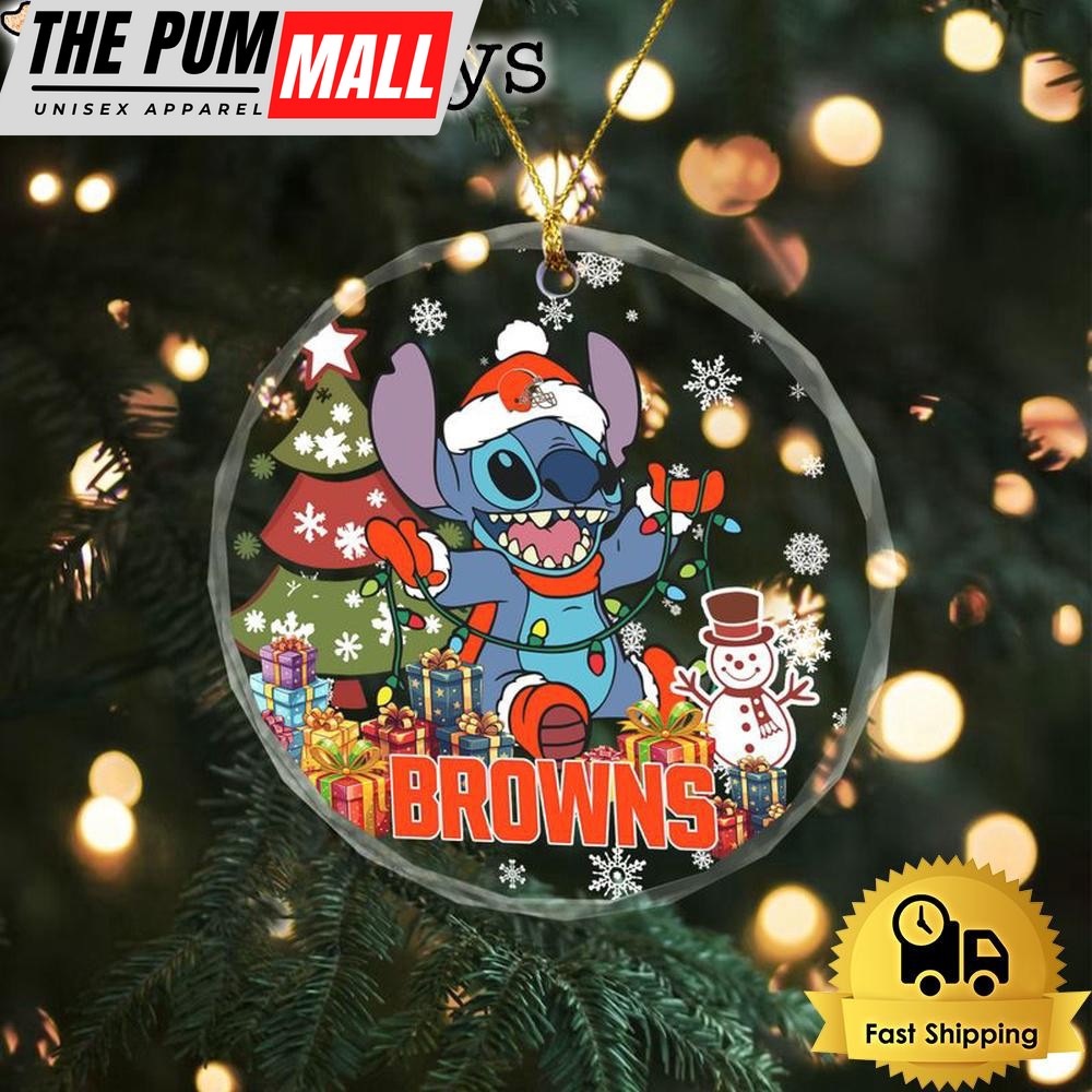 NFL Cleveland Browns Cute Stitch Christmas Crystal Glass Ornament Limited Edition