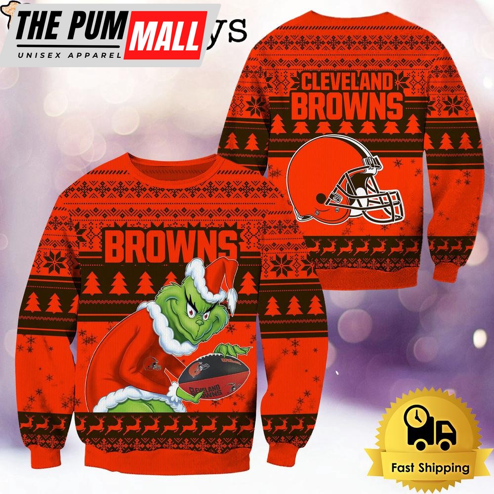 NFL Cleveland Browns Grinch Custom Name Ugly Christmas Sweater