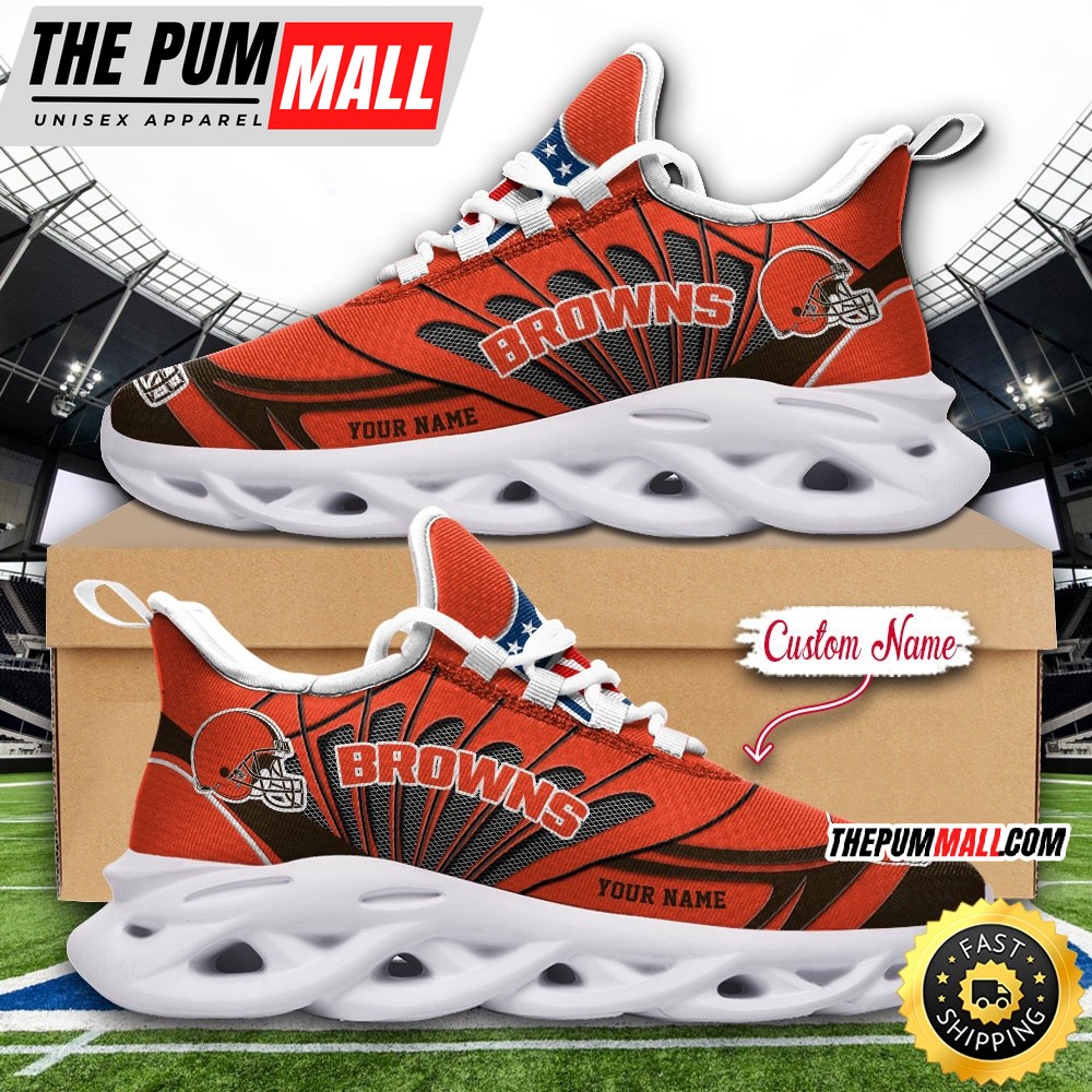 NFL Cleveland Browns Max Soul Shoes Custom Name Football Shoes Sports