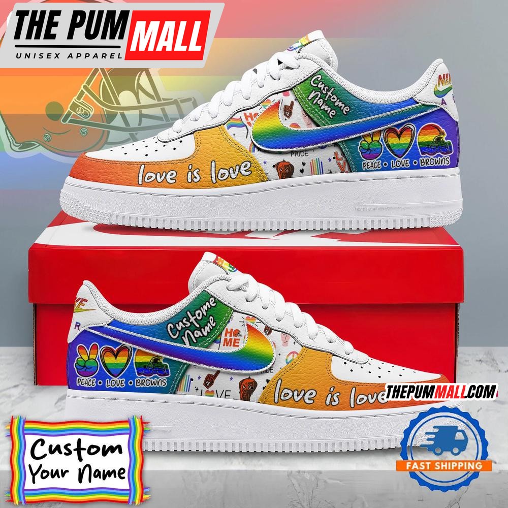 NFL Cleveland Browns Pride Peace Love Browns Custom Air Force 1 Shoes Sneaker