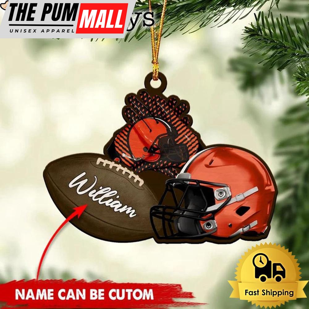 NFL Cleveland Browns Rugby And Helmet Custom Christmas Ornament Limited Edition