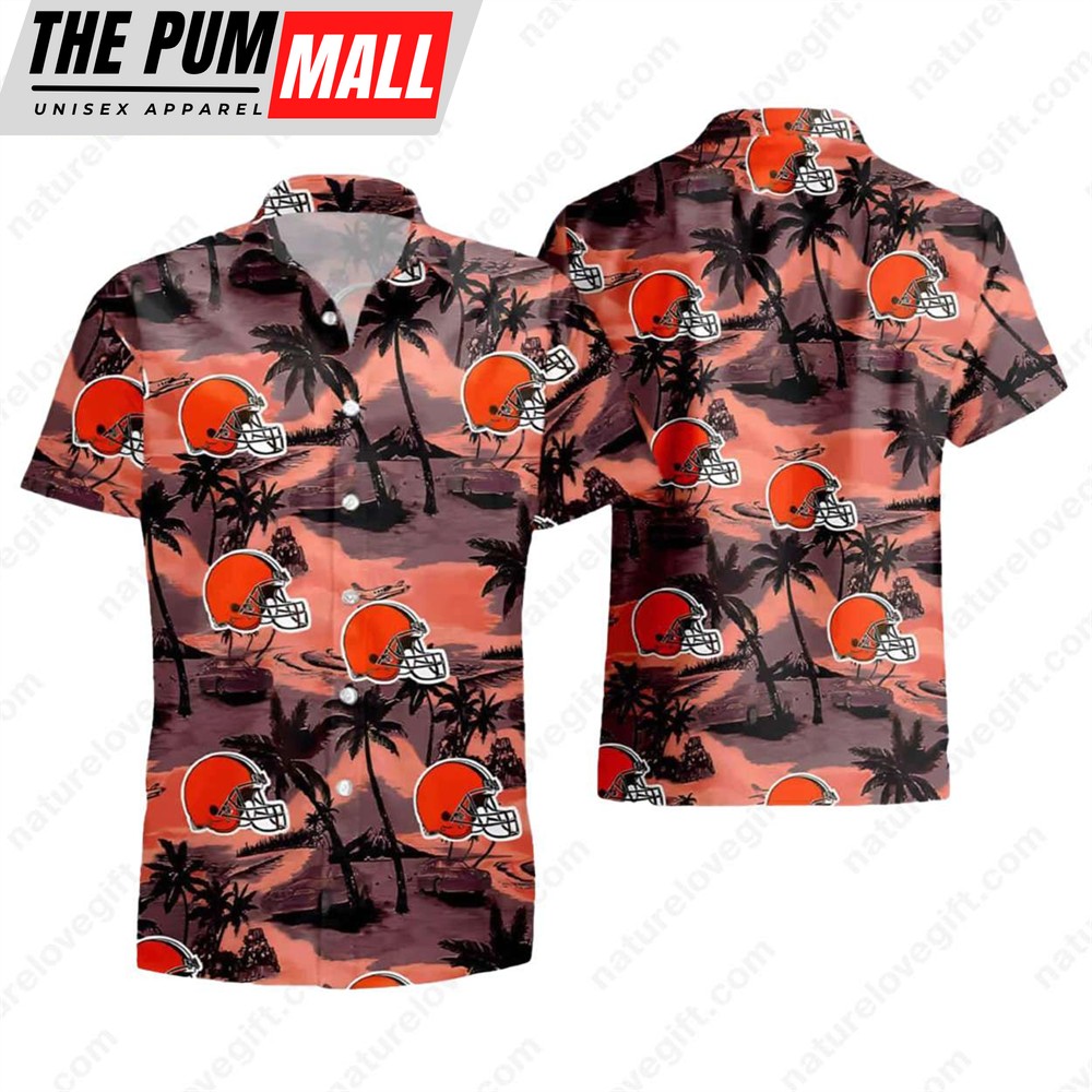 NFL Cleveland Browns Tropical Island Sunset Beach Hawaiian Shirt