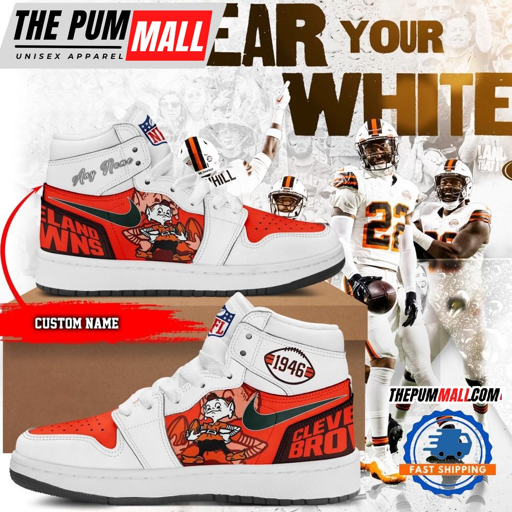 NFL Cleveland Browns Wear Your White Air Jd 1 Hightop Shoes