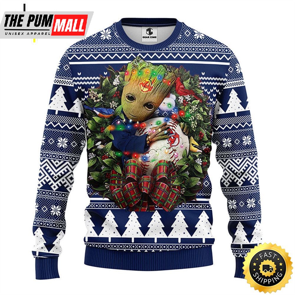 NFL Cleveland Indians Groot Hug Christmas Ugly Sweater