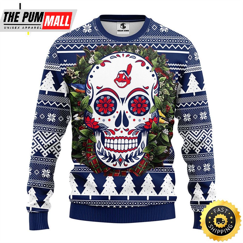 NFL Cleveland Indians Skull Flower Ugly Christmas Ugly Sweater