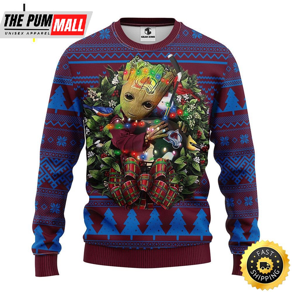 NFL Colorado Avalanche Groot Hug Christmas Ugly Sweater