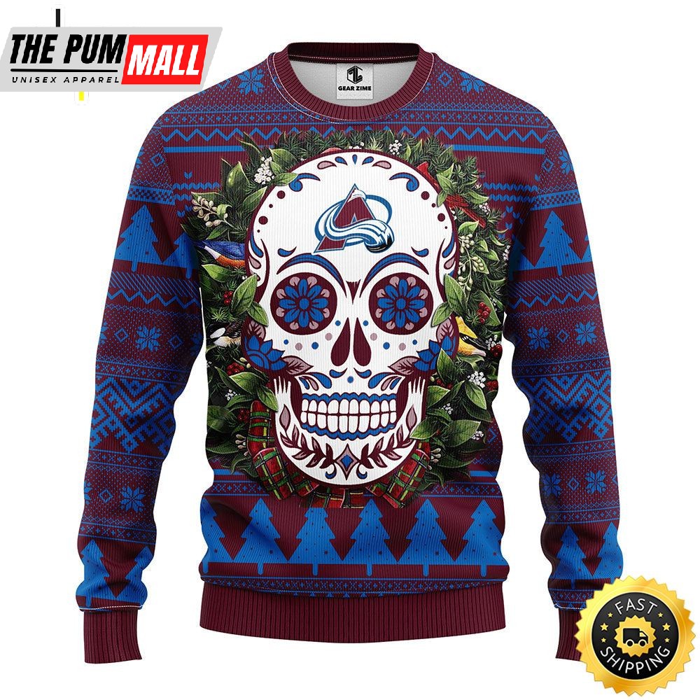 NFL Colorado Avalanche Skull Flower Ugly Christmas Ugly Sweater