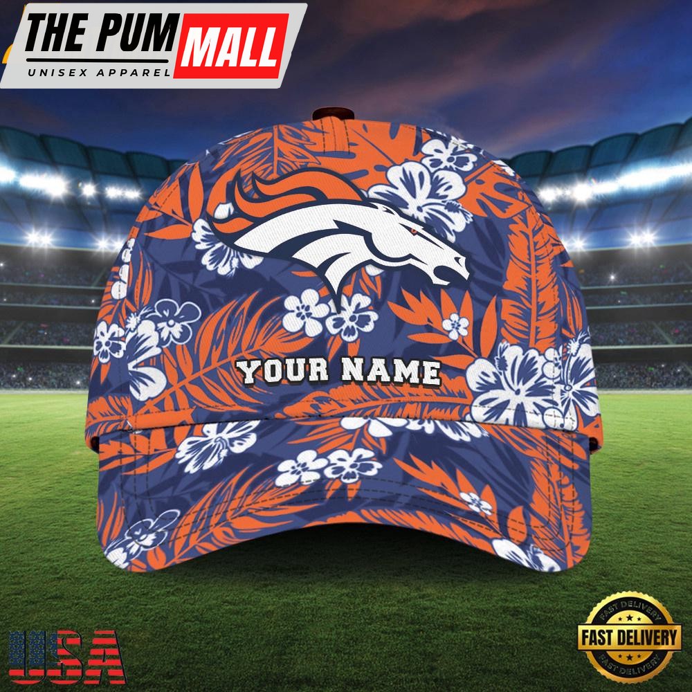 NFL Custom Name Denver Broncos Flowers Baseball Cap Snapback Hats