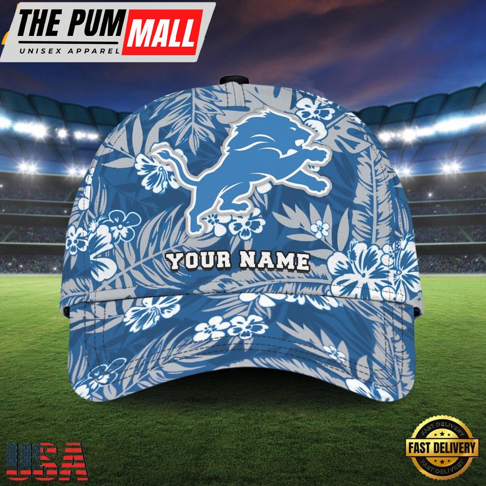 NFL Custom Name Detroit Lions Flowers Baseball Cap Snapback Hats