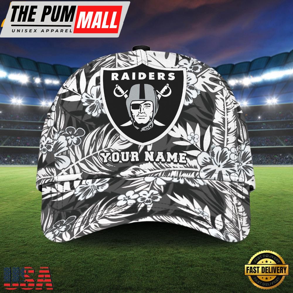 NFL Custom Name Las Vegas Raiders Flowers Baseball Cap Snapback Hats