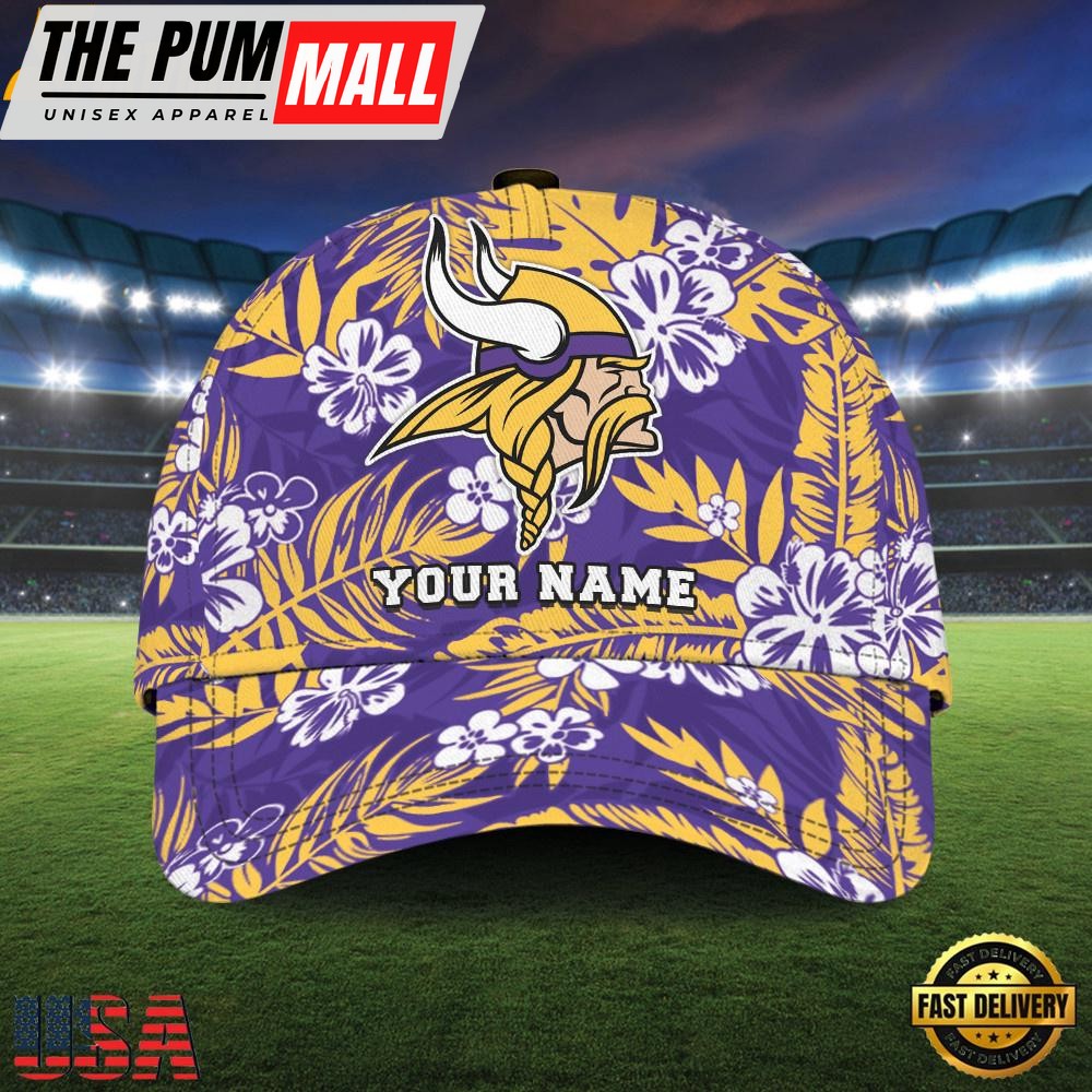 NFL Custom Name Minnesota Vikings Flowers Baseball Cap Snapback Hats