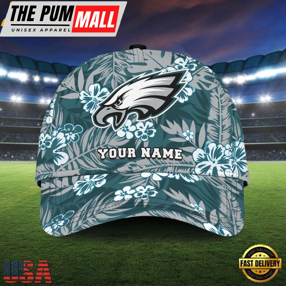 NFL Custom Name Philadelphia Eagles Flowers Baseball Cap Snapback Hats